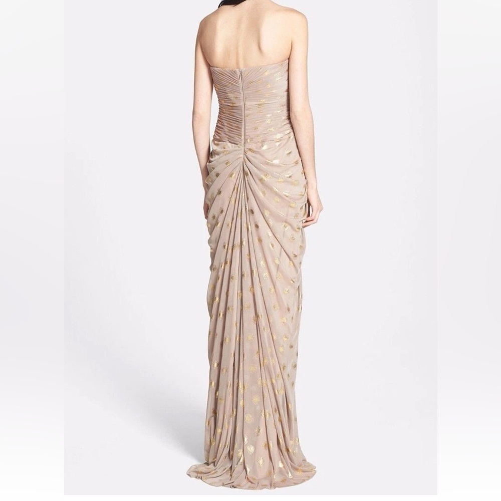 ADRIANNA PAPELL BLUSH FOILED METALLIC DOT DRAPED STRAPLESS GOWN SZ 6 - Picture 2 of 16